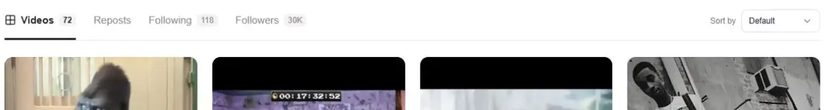 Videos, Reposts, Following and Followers tabs beside the creator’ published video grid